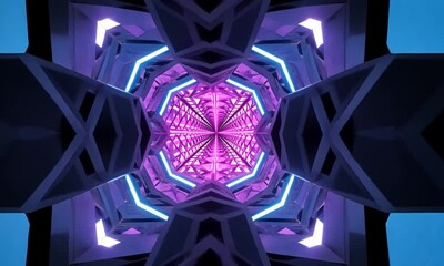 Wall Mural - futuristic abstract tunnel with vibrant neon lights and reflective surfaces creating depth