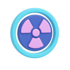 Poster - A circular icon featuring a stylized radiation symbol in shades of blue and purple, conveying a warning about potential hazards and the need for safety precautions in industrial, scientific.
