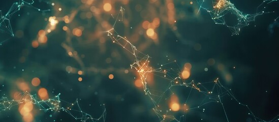 Wall Mural - abstract teal and orange network background with bokeh lights.