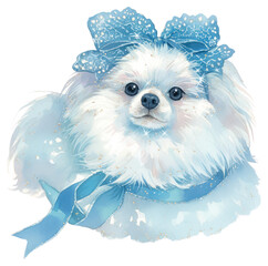 Wall Mural - png a pom pom dog with head band illustration ribbon blue.