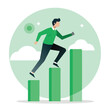 © MdYasin - Businessman climbing a growing bar graph representing business growth and achievement