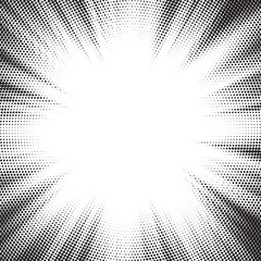 Leinwandbilder - Halftone gradient sun rays pattern. Abstract halftone vector dots background. monochrome dots pattern. Vector background in comic book style with sunburst rays and halftone. Retro pop art design.