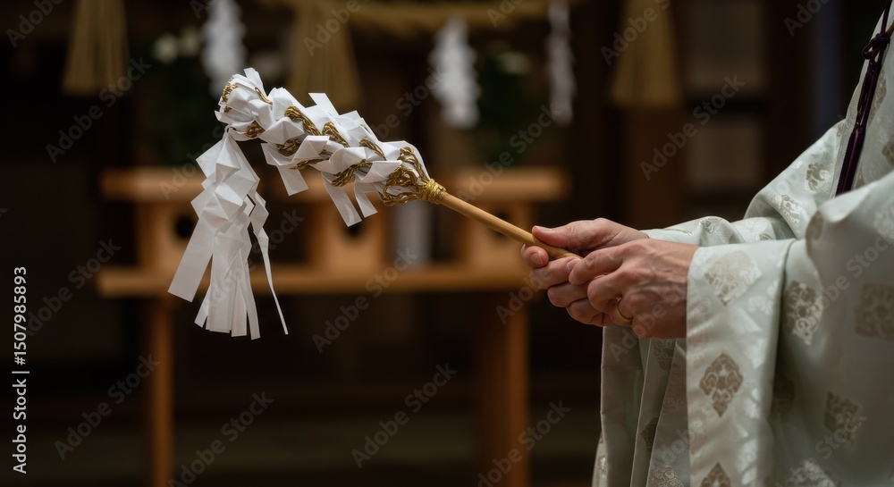 神職が祓串を持って儀式を行う様子 Stock Photo | Adobe Stock