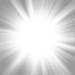 Fototapete - Halftone gradient sun rays pattern. Abstract halftone vector dots background. monochrome dots pattern. Vector background in comic book style with sunburst rays and halftone. Retro pop art design.