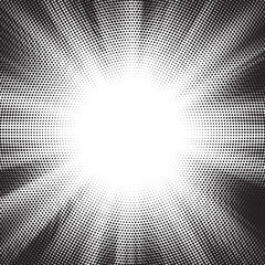 Poster - Halftone gradient sun rays pattern. Abstract halftone vector dots background. monochrome dots pattern. Vector background in comic book style with sunburst rays and halftone. Retro pop art design.