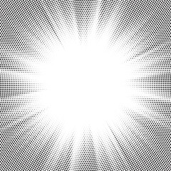 Leinwandbilder - Halftone gradient sun rays pattern. Abstract halftone vector dots background. monochrome dots pattern. Vector background in comic book style with sunburst rays and halftone. Retro pop art design.