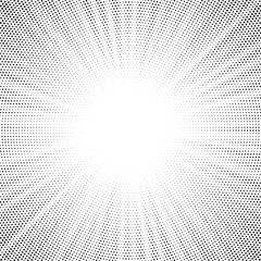 Fototapete - Halftone gradient sun rays pattern. Abstract halftone vector dots background. monochrome dots pattern. Vector background in comic book style with sunburst rays and halftone. Retro pop art design.
