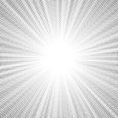 Fototapete - Halftone gradient sun rays pattern. Abstract halftone vector dots background. monochrome dots pattern. Vector background in comic book style with sunburst rays and halftone. Retro pop art design.