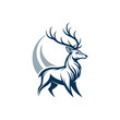© RazuArts - A minimalist deer iconic logo design Black and white illustration, deer head silhouette, majestic antlers, minimalist design, elegant profile, stylized wildlife art, sharp contrast, vector graphic
