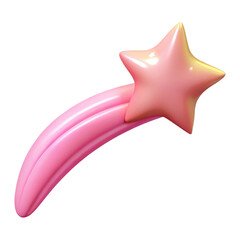 Wall Mural - Shooting Star with Tail 3d icon in cartoon plastic style minimal isolated on transparent white background, clipping path