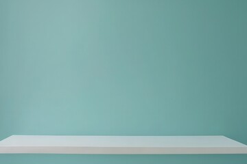 Wall Mural - minimalist white table against soft turquoise wall background