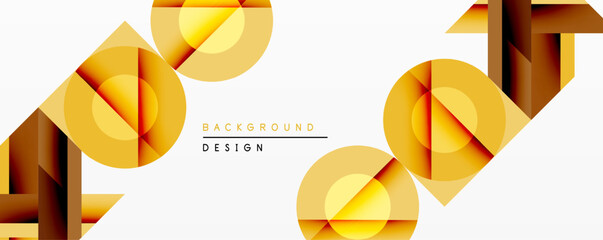 Aufkleber - Abstract geometric composition. Overlapping circles, squares create dynamic visual effect. Golden hues dominate, providing modern aesthetic. Minimalist design suitable backgrounds.