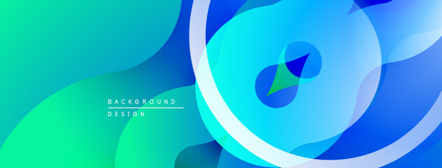 Leinwandbilder - Abstract fluid shapes, vibrant blues, greens create modern background. Gradient colors blend seamlessly, offering dynamic visual effect.