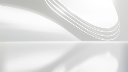 Fototapete - Abstract wavy architecture space with empty concrete floor, Soft white sci-fi interior background, 3d rendering