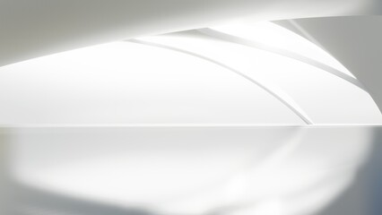 Fototapete - Abstract wavy architecture space with empty concrete floor, Soft white sci-fi interior background, 3d rendering