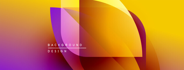 Poster - Abstract vibrant design features overlapping shapes, gradients. Yellows, purples, oranges create dynamic visual effect. Modern background element.
