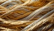 © Prizma_labs - Macro shot of interwoven metallic gold and silver threads, luxurious textile fibers with high-gloss reflections and subtle color gradients, detailed close-up of twisted strands in jacquard pattern, pr