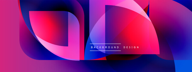 Poster - Abstract geometric shapes blend vibrant pinks, blues, purples. Modern design features layered forms, creating dynamic visual effect.