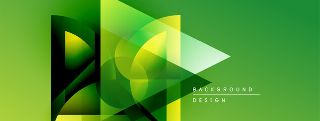 Aufkleber - Abstract geometric shapes overlap, creating vibrant green gradient background. Modern design elements suggest innovation, technology.