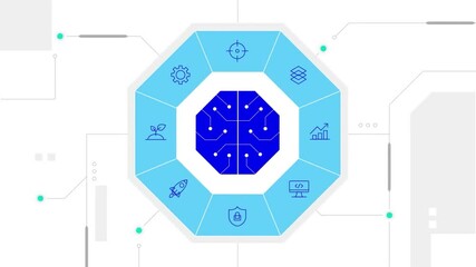 Wall Mural - technology hub with neural network nodes in hexagonal layout