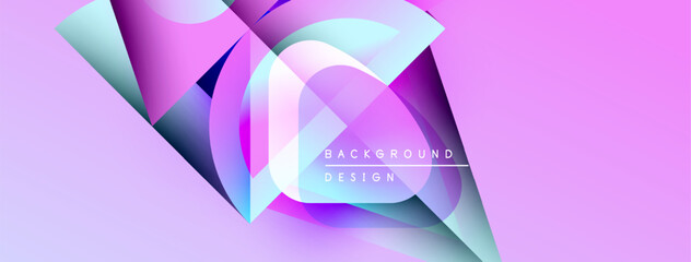 Leinwandbilder - Abstract geometric shapes blend, creating vibrant purple, blue gradients. Modern design suggests technology, innovation, fluidity. Background features text elements.