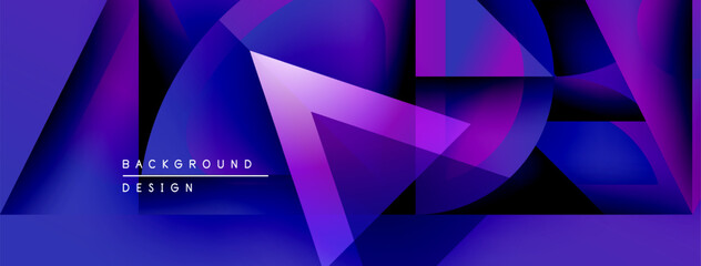 Leinwandbilder - Abstract geometric shapes, vibrant blue purple gradients. Modern design elements create dynamic visual texture. Background features sleek typography.