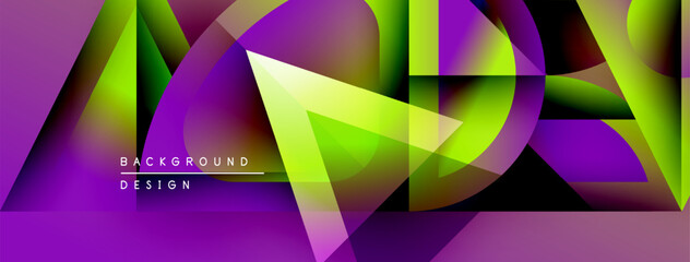 Leinwandbilder - Abstract geometric shapes blend vibrant purple, green hues. Dynamic composition creates modern background design. Smooth gradients offer visual interest.