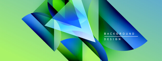 Leinwandbilder - Abstract geometric shapes blend vibrant blues, greens. Modern design suggests movement, energy, dynamic composition. Light gradients create depth.