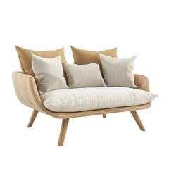 Aufkleber - modern wooden sofa with soft cushions, perfect for cozy living spaces. light wood finish and neutral tones create warm and inviting atmosphere