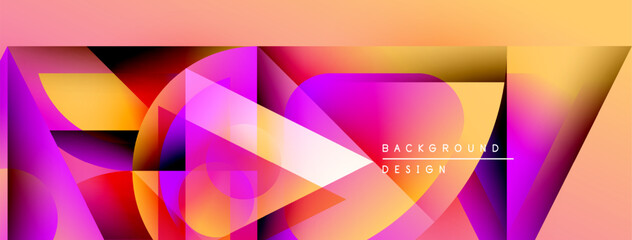 Poster - Abstract geometric shapes overlap, creating vibrant color gradients. Design features pink, purple, orange hues. Modern background texture.