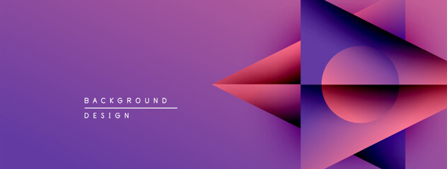 Poster - Abstract purple design features geometric shapes, gradients. Modern background with text elements, vibrant colors, smooth transitions.