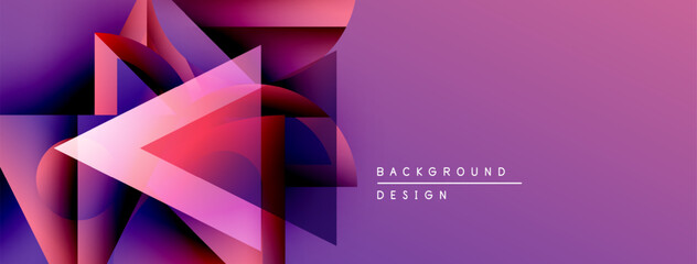 Leinwandbilder - Abstract geometric shapes, purple gradients, modern design. Background features layered triangles, vibrant colors, sleek presentation.