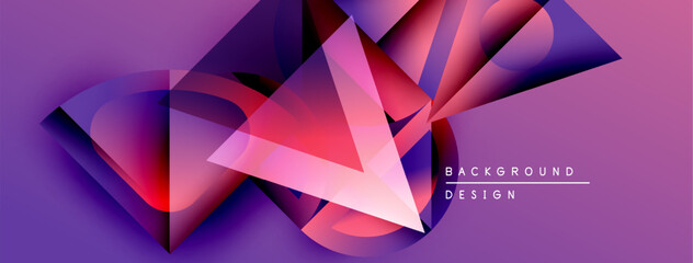 Poster - Abstract geometric shapes overlap, creating vibrant purple, red, blue gradients. Modern design elements suggest depth, motion, energy.