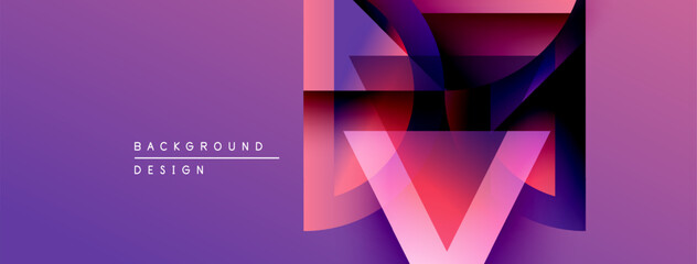 Poster - Abstract purple design features geometric shapes, gradients. Modern background suitable for digital projects, presentations. Vibrant colors create dynamic visual effect.