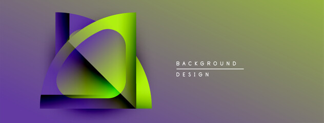 Poster - Abstract geometric shapes overlap, creating vibrant gradient effect. Purple, green hues dominate design. Minimalist style.