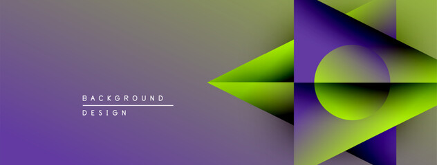 Leinwandbilder - Abstract gradient background. Purple, green hues blend. Geometric shapes overlap creating modern design. Minimal text present.
