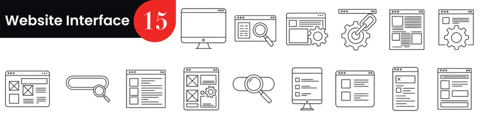 Website interface design elements with search and settings icons. Vector illustration