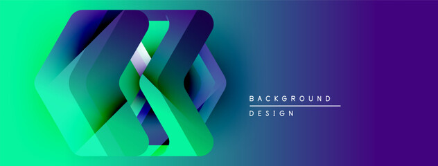 Leinwandbilder - Abstract geometric shapes blend vibrant green, blue hues. Modern design suggests digital art, background element. Clean, minimalist aesthetic.