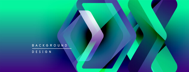 Leinwandbilder - Abstract gradient background features overlapping geometric shapes. Vivid turquoise, purple hues create dynamic visual effect. Modern design element.