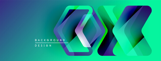 Leinwandbilder - Abstract geometric shapes, vibrant gradients. Blue, green, purple hues create modern design element. Background texture visible.