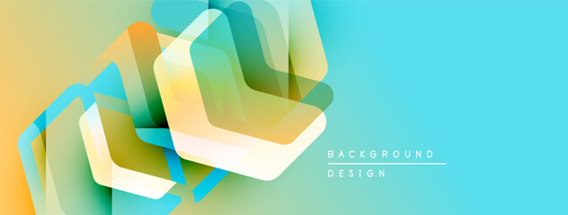 Leinwandbilder - Abstract geometric shapes overlap, creating vibrant layered effect. Colors blendyellow, orange, teal, blue. Modern design element.