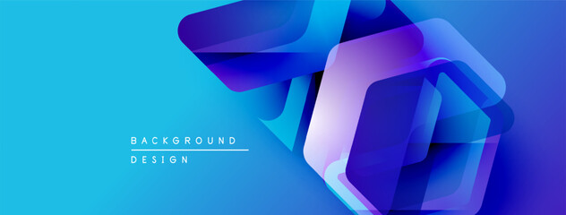Leinwandbilder - Abstract geometric shapes overlap vibrant blue background. Modern design elements create dynamic visual effect. Gradient colors enhance depth.