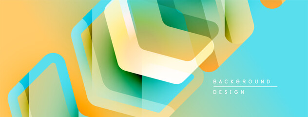 Leinwandbilder - Abstract geometric shapes overlap, creating vibrant color gradients. Modern design features smooth transitions, teal, yellow hues.