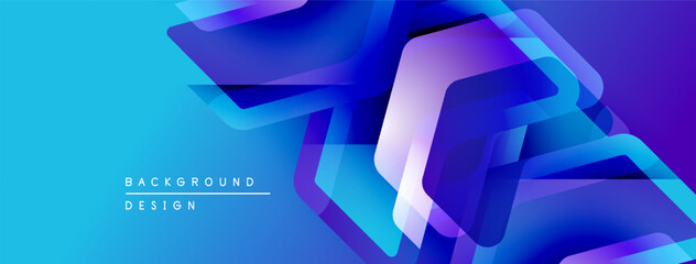 Leinwandbilder - Abstract geometric shapes overlap vibrant blue background. Modern design elements create dynamic visual texture. Clean lines, gradients present.