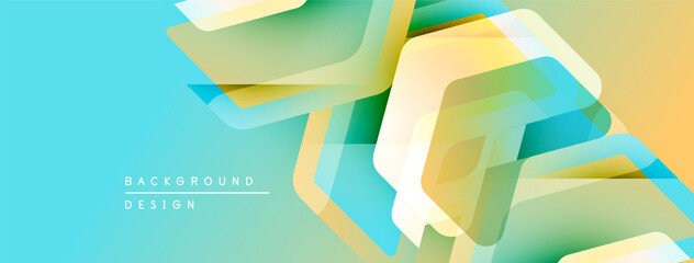 Leinwandbilder - Abstract geometric shapes overlap, creating vibrant gradient effect. Turquoise, yellow, green hues dominate design. Modern background texture.