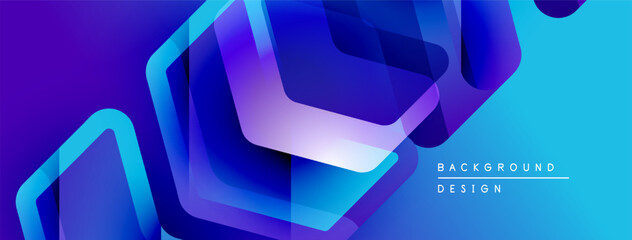 Leinwandbilder - Abstract geometric shapes overlap, creating vibrant blue, purple gradients. Modern design suggests technology, innovation, fluidity.