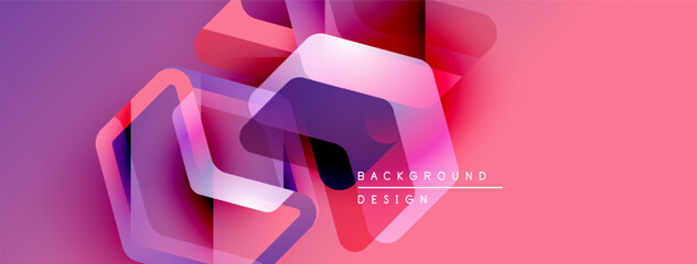 Leinwandbilder - Abstract geometric shapes overlap, creating vibrant pink, purple gradients. Modern design elements suggest digital art, dynamic composition.