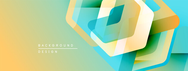 Leinwandbilder - Abstract geometric shapes overlap. Yellow, turquoise, green gradients create modern design. Minimalist background suitable for banners, presentations.