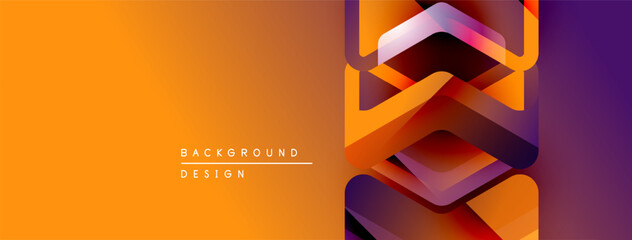Leinwandbilder - Abstract geometric design. Orange, purple gradients create modern background. Overlapping shapes suggest depth, texture. Minimalist text present.