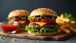 © Newaz - Juicy cheeseburgers with french fries and sauce